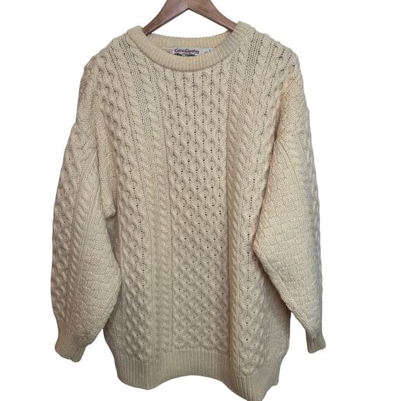 Vintage Celtic Country Made in Ireland 100% Wool Mens XL Irish Knit Sweater - Picture 1 of 8
